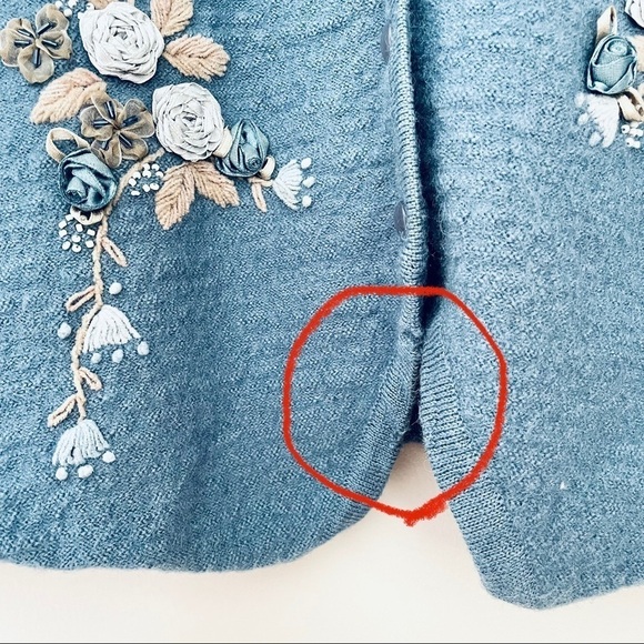 Vintage Wool Sweater Vest Blue Embroidered Floral Embellishments Ribbon Medium - Picture 4 of 6